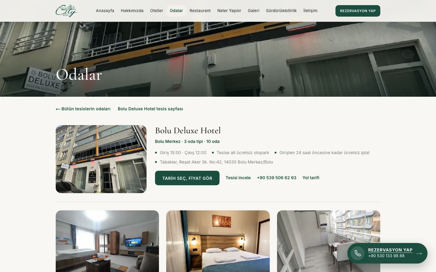 bolucityotel.com odalar sayfasında Bolu Deluxe Hotel oda tipleri