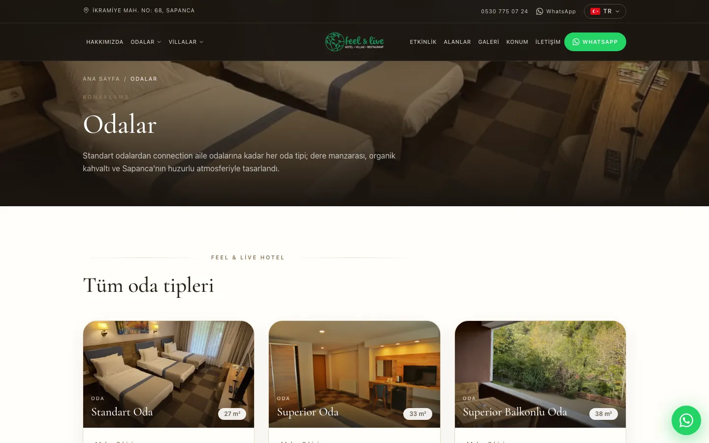 feellivehotel.com odalar sayfası