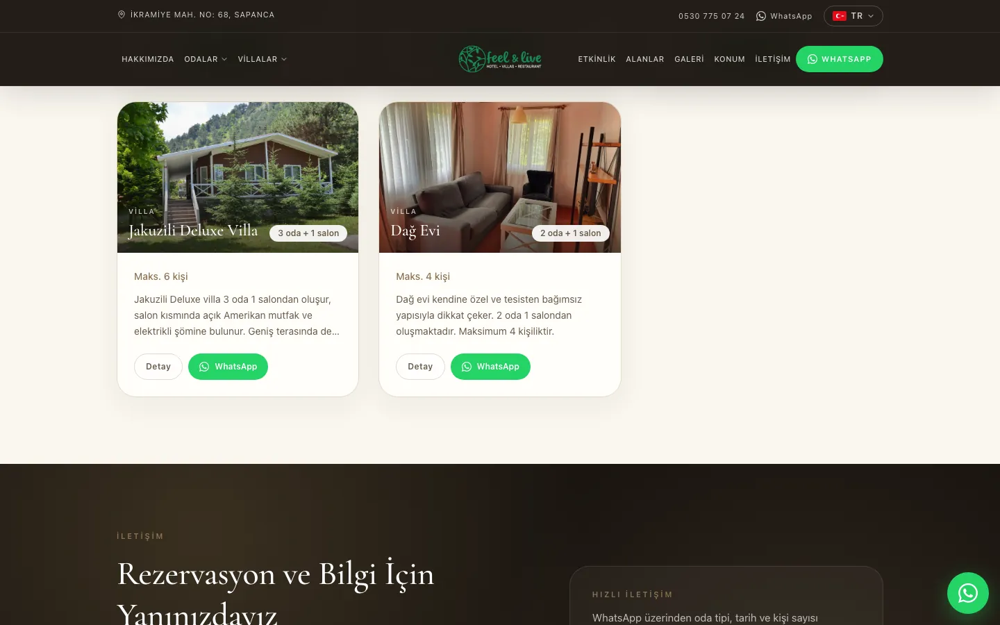 feellivehotel.com villalar sayfası