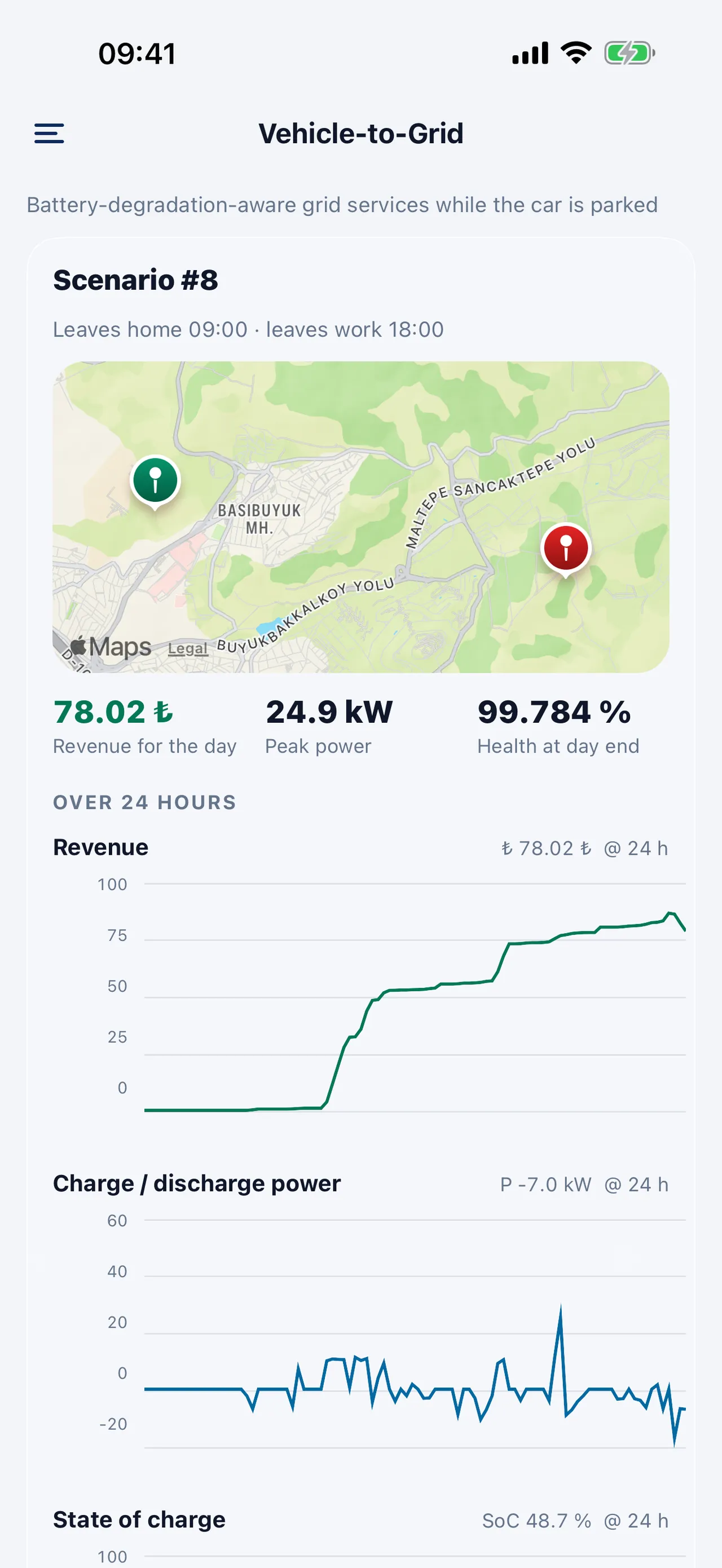Route Generator uygulamasında V2G senaryo ekranı