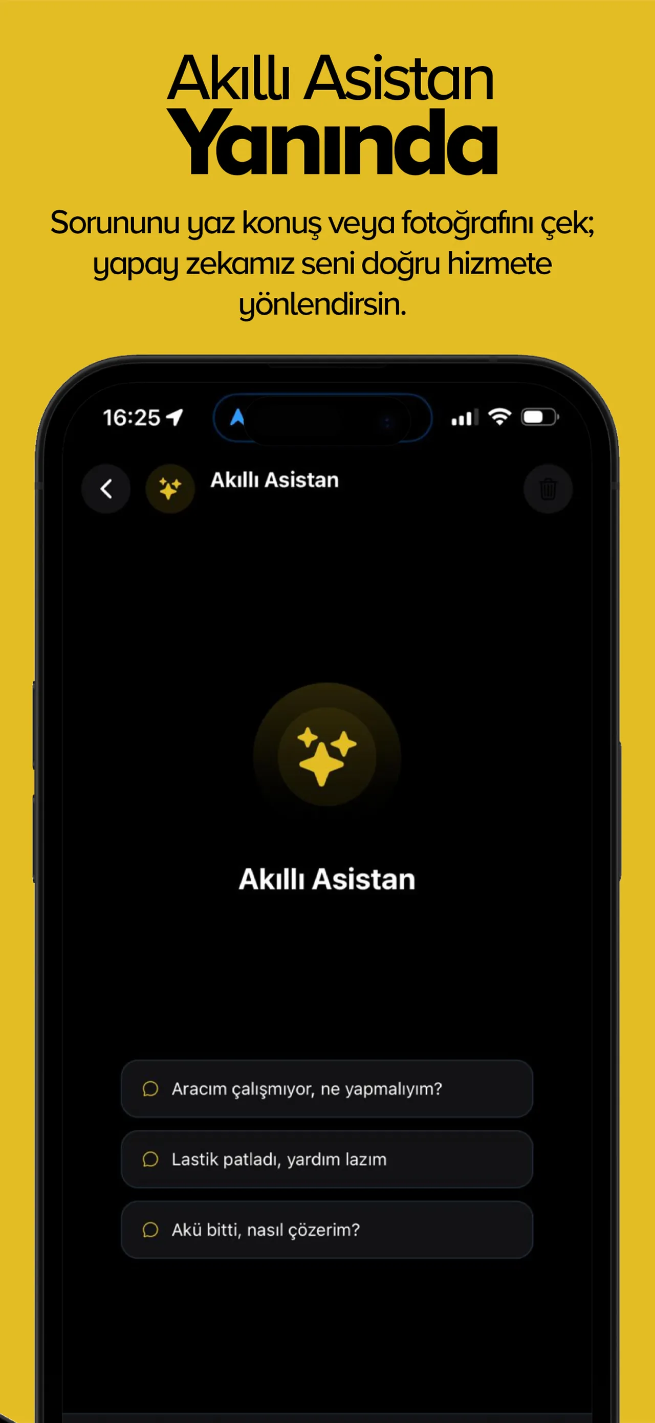Vip Destek uygulamasında yapay zekâ asistanı ekranı