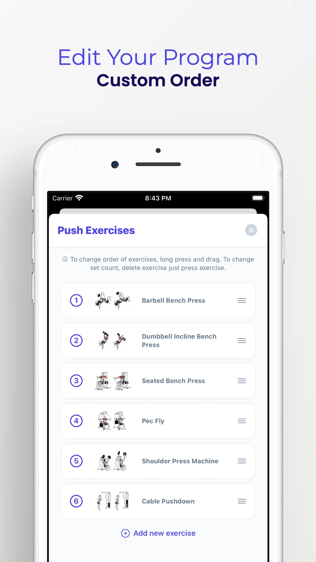 Workout Programmer egzersiz sıralama ekranı