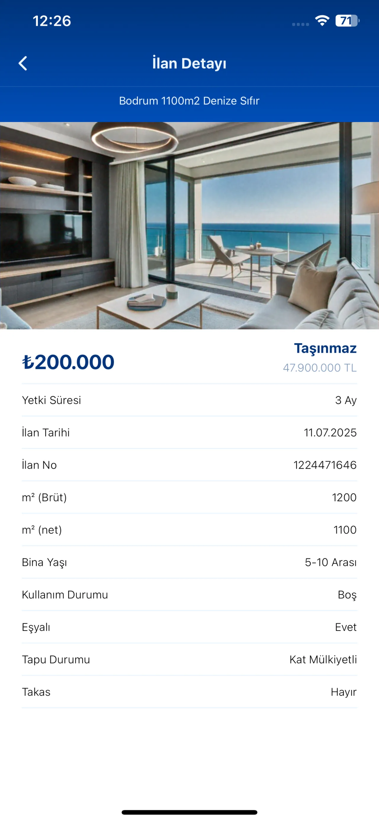 Yetkilendir uygulamasında taşınmaz ilan detayı