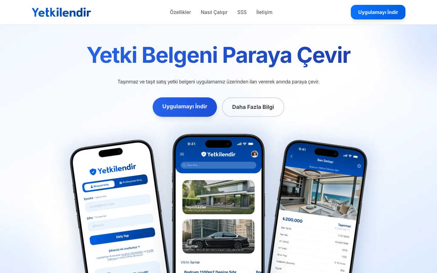 yetkilendir.com ana sayfası ve uygulama ekranları
